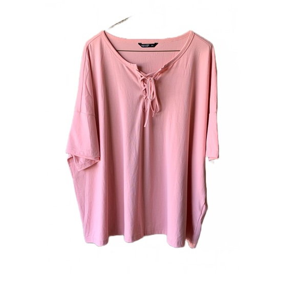 Shein Curve Woman's Corset Tie Neckline Short Sleeves Comfy Light Pink T… - Picture 1 of 7